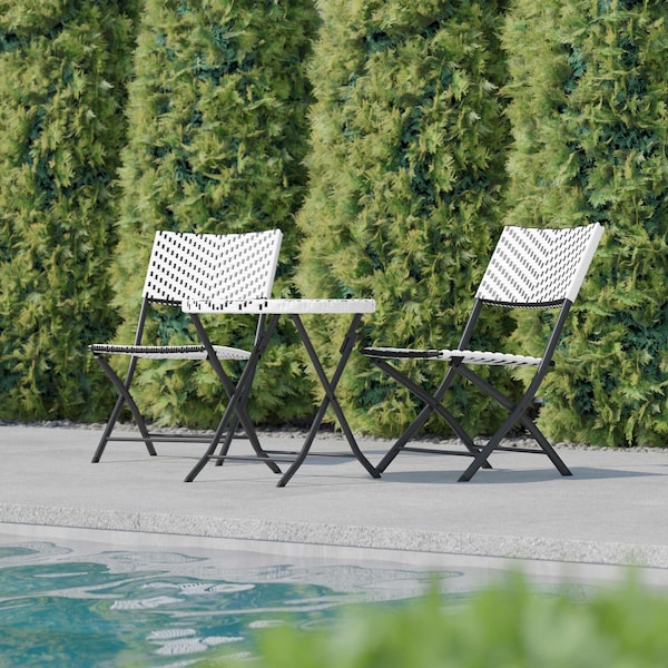 Flash Furniture 3PC Black/White PE Rattan Folding Bistro Set FV-FWA085-BLK-WHT-GG - main